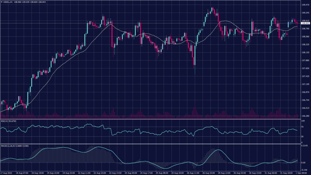 U.S. Dollar Index chart shows that it has built support above 108.40 on the daily chart.